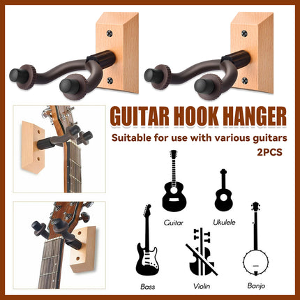 2PCS Guitar Wall Hanger Hook Holder Sturdy for Bass Ukulele Instrument Storage