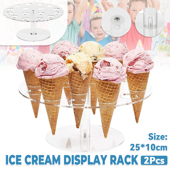 2PCS Clear Acrylic 16 Slot Ice Cream Cone Display Rack 25cm for Party Catering
