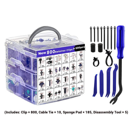 1000PCS Car Buckle Set Boxed Assorted Sizes for Fender Bumper Door Panel Repair