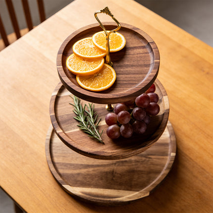 Wooden Cake Stand Rustic European Style Tiered Dessert Tray Server For Party