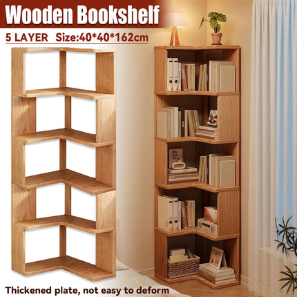 Solid Wood Corner Bookshelf for Home Floor Storage Shelf Sturdy Space Saving