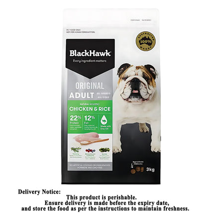 Black Hawk Dog Food Chicken and  Rice 3kg or 10kg Adult Premium Dry Dog Food