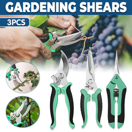 3PCS Stainless Steel Garden Shears Set Multi Function for Pruning Trimming Plants