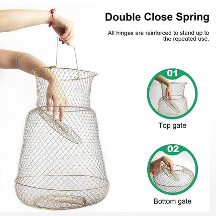 Folding Fish Trap Mesh Cage Portable Fishing Net Guard Pocket for Catching Fish