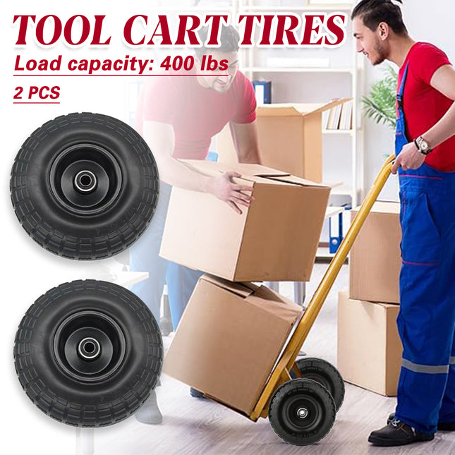 2PCS Heavy Duty PU Foam Tires 4.10/3.50-4 Flat Free Wheels For Tool Cart Wagon