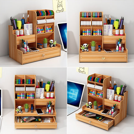 Desktop Office Organizer Large Storage Box Pen Holder Grid Rack Stationery