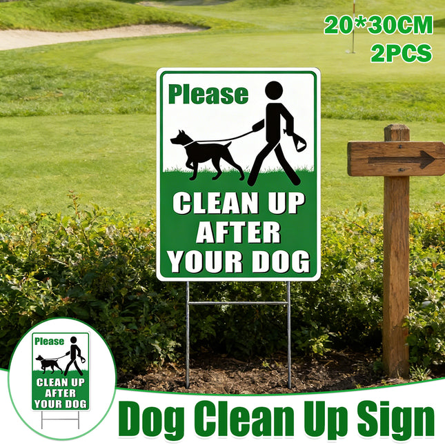 2PCS Clean Up After Your Dog Sign Dog Litter Clean Up Sign 20x30cm Stable Sturdy
