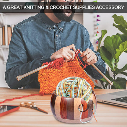 Wooden Round Yarn Bowl Handmade Durable for Knitting Crocheting Craft Use