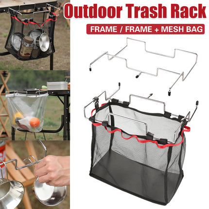 Portable Foldable Stainless Steel Trash Rack for Outdoor Camping Picnic Use