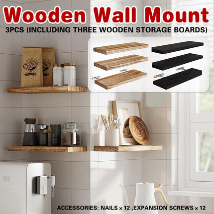 3 PCS Wooden Wall Shelf Single Board Wall Mounted Home Decor Living Room Bedroom