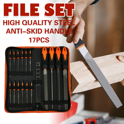 17 PCS Metal File Set Steel Grinding Tool Kit Iron Hand File Round Triangle