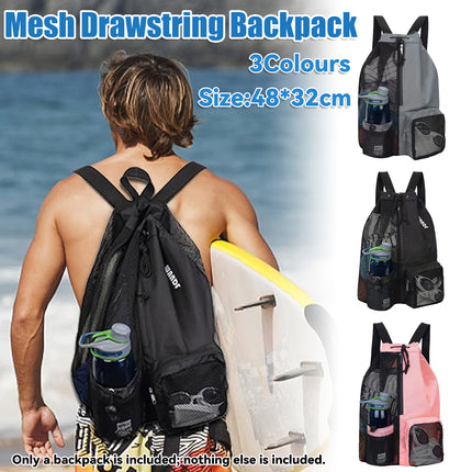 Mesh Drawstring Backpack Lightweight Sports Bag for Gym Swimming Beach Use