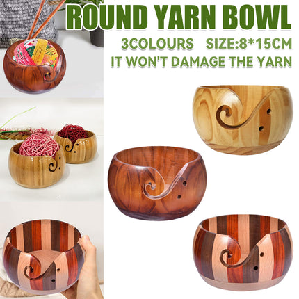 Wooden Round Yarn Bowl Handmade Durable for Knitting Crocheting Craft Use