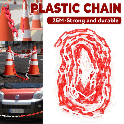 Plastic Warning Barrier Chain 25m Red White - Temporary Construction Use
