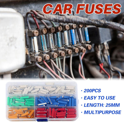 200PCS Torpedo Car Fuse Assortment Kit with Colour Coded Ratings for Vehicle Maintenance