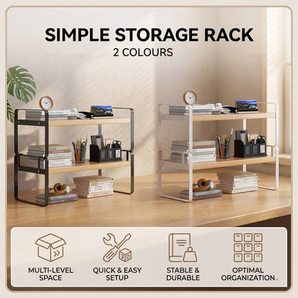 Desktop 2 Tier Storage Shelf Black or White 50cm