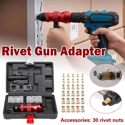 Rivet Nut Setter Drill Adapter M3-M10 with 30 Rivet Nuts Hardware Repair Kit