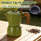 Double Valve Moka Pot Italian Espresso Coffee Maker Aluminium Green Wood Handle