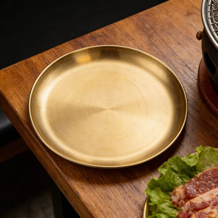 Stainless Steel Round Serving Plate Set 8 Pieces Gold 20cm Korean Dish Tray