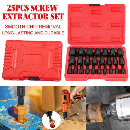 Screw Extractor Set 25pc Multi-Spline Damaged Bolt Stud Remover CR-MO Steel