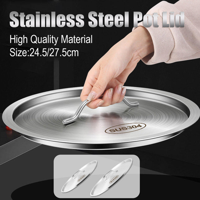 304 Stainless Steel Pot Lid Universal Round Soup Bucket Cover with Handle