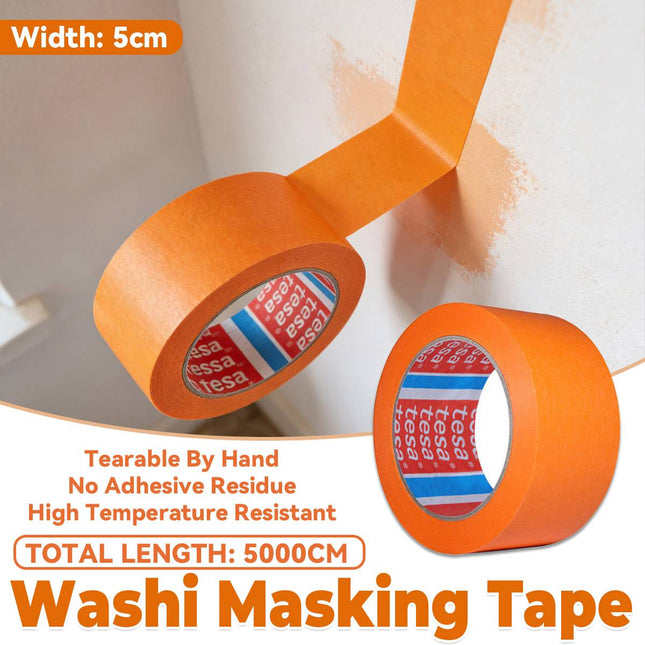 Orange Washi Masking Tape Fine Paint Heat Resistant Hand Tearable 5cm x 50m