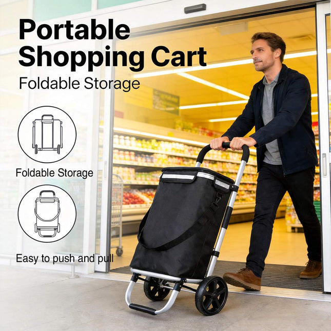 Folding Shopping Cart with Wheels Portable Utility Trolley Grocery Storage Bag