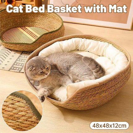 Cat Bed Cat Scratch Board Rattan Woven Pet Bed for Cat Comfortable Pet Furniture