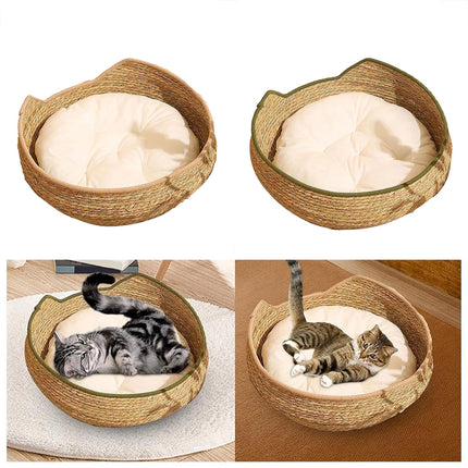 Cat Bed Cat Scratch Board Rattan Woven Pet Bed for Cat Comfortable Pet Furniture