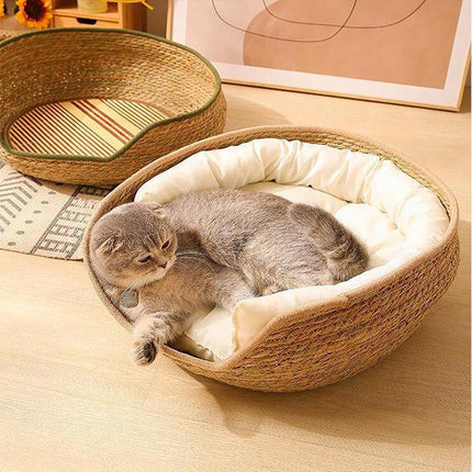 Cat Bed Cat Scratch Board Rattan Woven Pet Bed for Cat Comfortable Pet Furniture