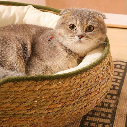 Cat Bed Cat Scratch Board Rattan Woven Pet Bed for Cat Comfortable Pet Furniture
