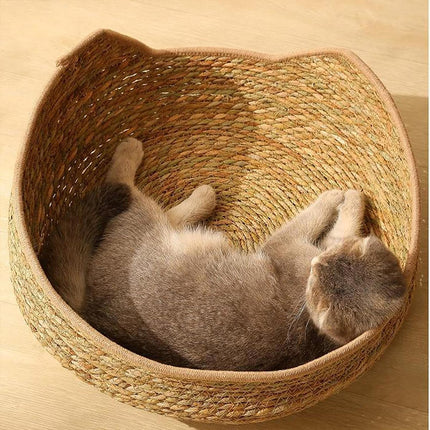 Cat Bed Cat Scratch Board Rattan Woven Pet Bed for Cat Comfortable Pet Furniture