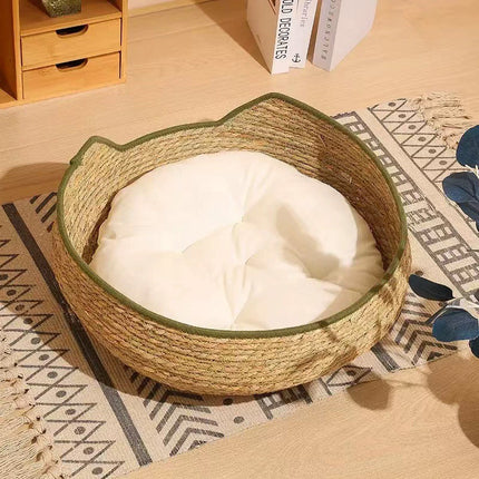 Cat Bed Cat Scratch Board Rattan Woven Pet Bed for Cat Comfortable Pet Furniture