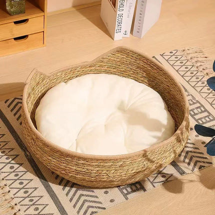 Cat Bed Cat Scratch Board Rattan Woven Pet Bed for Cat Comfortable Pet Furniture
