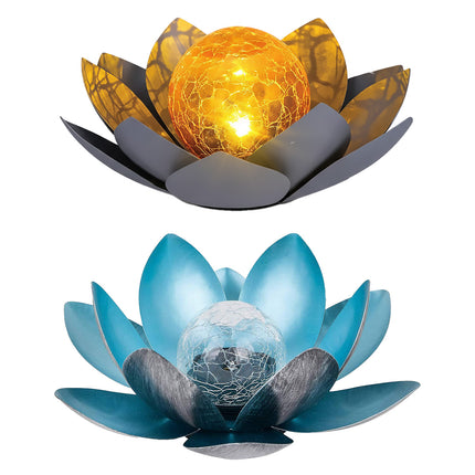 Solar Powered Lotus Flower Lamp Outdoor Garden Decor IP44 Durable Grey/Blue