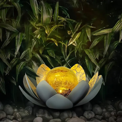 Solar Powered Lotus Flower Lamp Outdoor Garden Decor IP44 Durable Grey/Blue