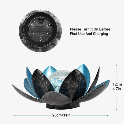 Solar Powered Lotus Flower Lamp Outdoor Garden Decor IP44 Durable Grey/Blue