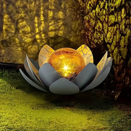 Solar Powered Lotus Flower Lamp Outdoor Garden Decor IP44 Durable Grey/Blue