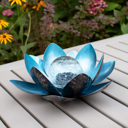 Solar Powered Lotus Flower Lamp Outdoor Garden Decor IP44 Durable Grey/Blue