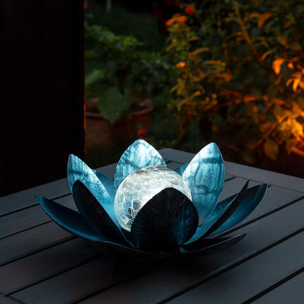 Solar Powered Lotus Flower Lamp Outdoor Garden Decor IP44 Durable Grey/Blue