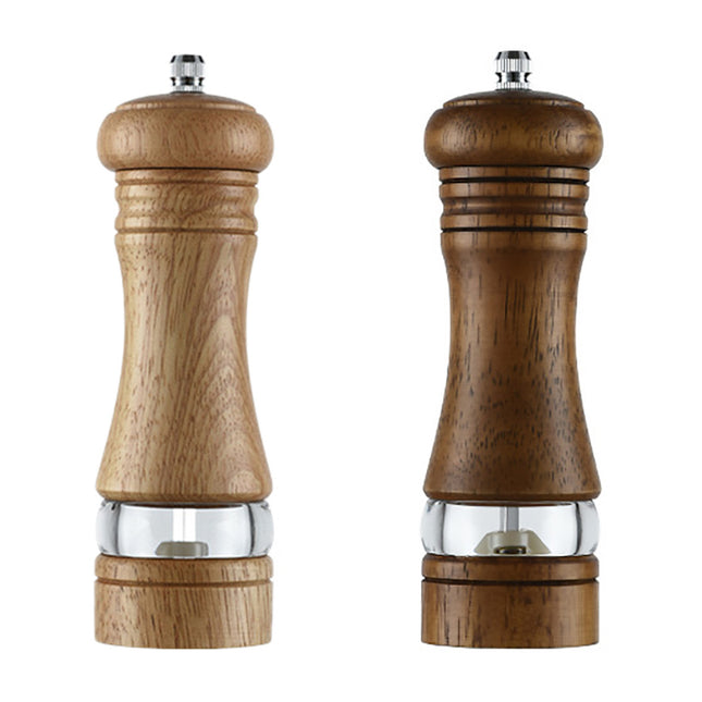 Wood Pepper Grinder Manual Ceramic Core Acrylic Transparent Salt Spice Mill Set