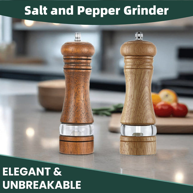 Wood Pepper Grinder Manual Ceramic Core Acrylic Transparent Salt Spice Mill Set