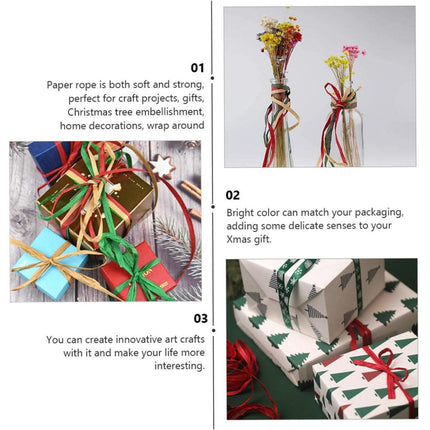 3 Rolls Raffia Paper Rope Gift Wrapping String Decorative Tie for Crafts Packing