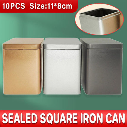 10PCS Tea Can Sealed Square Storage Box Solid Color Frosted Iron Container