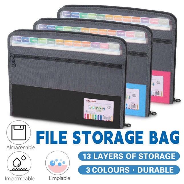 Double Zipper 13 Pocket Accordion File Folder Waterproof Durable for Documents