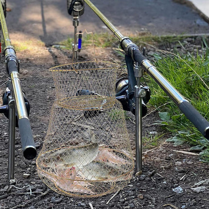Folding Fish Trap Mesh Cage Portable Fishing Net Guard Pocket for Catching Fish
