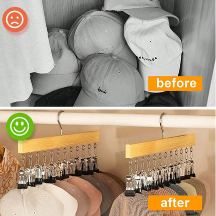 Solid Wood 12 Peg Clip Hanger Socks Tie Scarf Closet Storage Organiser