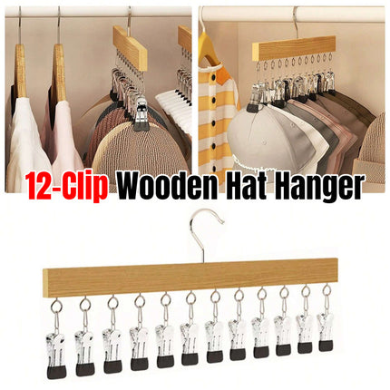 Solid Wood 12 Peg Clip Hanger Socks Tie Scarf Closet Storage Organiser