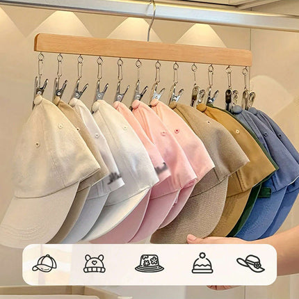 Solid Wood 12 Peg Clip Hanger Socks Tie Scarf Closet Storage Organiser