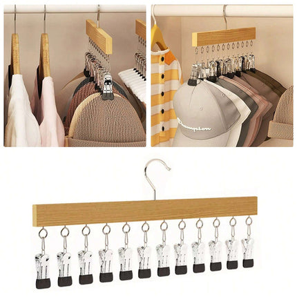 Solid Wood 12 Peg Clip Hanger Socks Tie Scarf Closet Storage Organiser